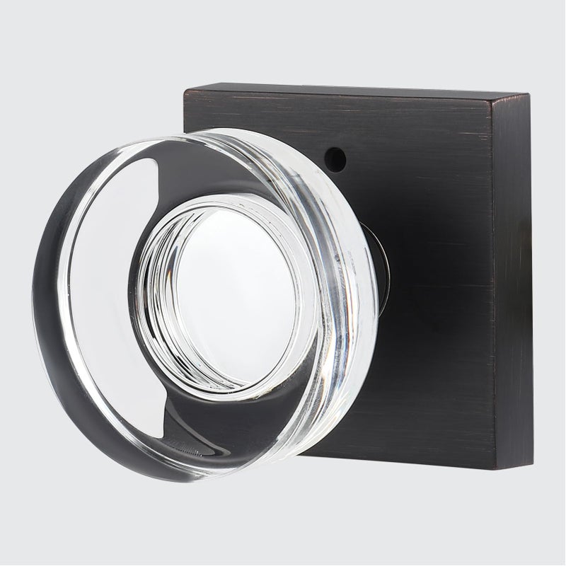 newliplace Glass Door Knobs Interior, Pricacy Bedroom Door Knobs with Lock, Square Vintage Style Crystal Door Handles for Bathroom, Oil Rubbed Bronze - Image 1
